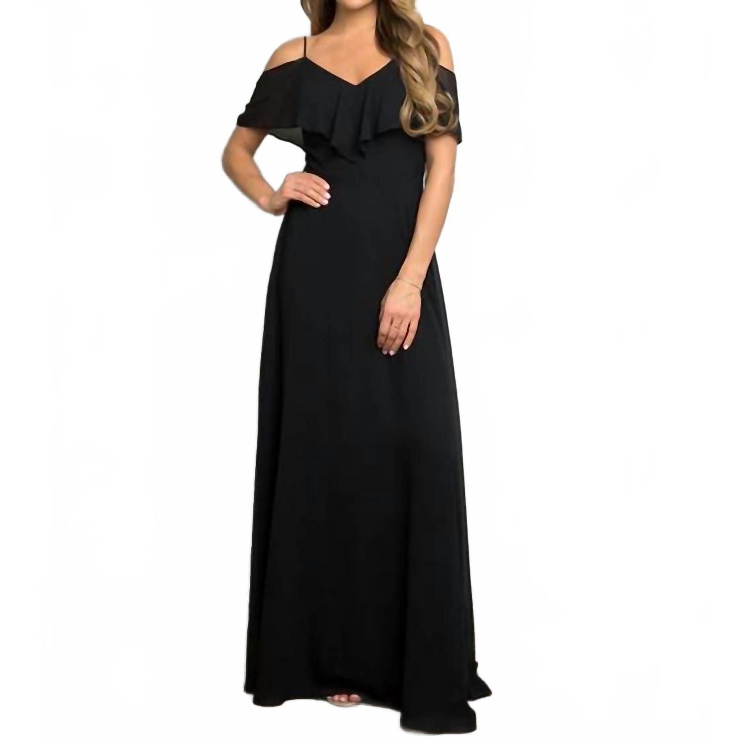 New Eva Usa Chiffon Cold Shoulder Ruffle Sleeve Bridesmaid Dress In Black